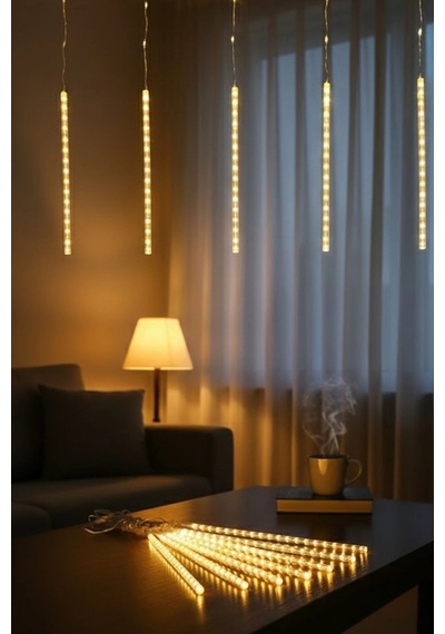 10'lu 45 Cm Plastik Meteor Led Usb 2m Kablo Sarı Renk Ağaç Işığı Renk Değiştiren Asmalı Dekoratif Renkli