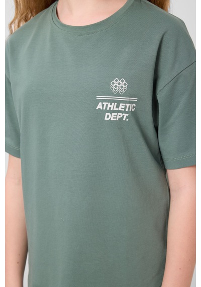 Açık Yeşil Pamuklu O Yaka Oversize Fit Baskılı Kız Çocuk T-shirt - 75178 Yeşil