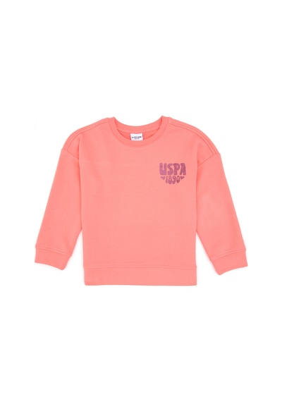 U.S. Polo Assn. Kız Çocuk Neon Pembe Simli Baskı Detaylı Bisiklet Yaka Basic Sweatshirt 50314289-VR105