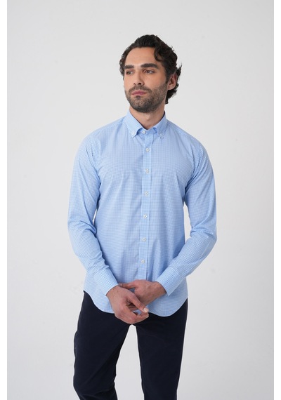 Bisse Erkek Regular Fit Uzun Kol Paşa Yaka Pamuk Mavi Gömlek Gmczg250102 D35 Mavi