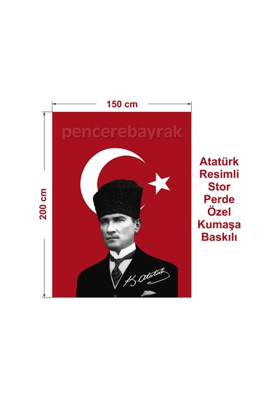 Atatürklü Stor Perde 150X200CM Özel Kumaşa Baskılı