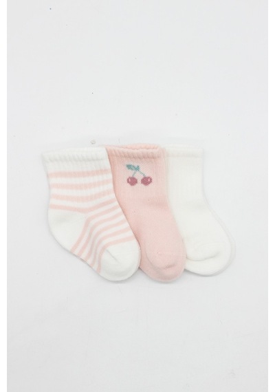 Akıllı Bayi Cherry Girl 3'lü Penye Soket Çorap 10138 Ekru Renkli