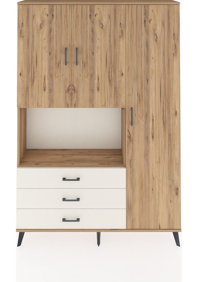 Arges Dolap 7 Raflı 3 Çekmeceli 3 Kapaklı 132x30x195 Çam-çam/... Çam