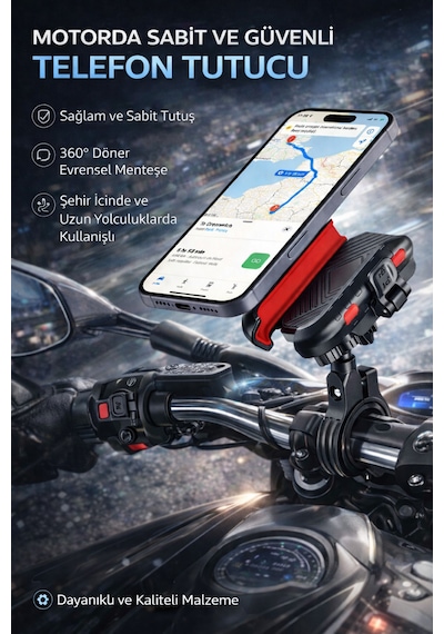 Bisiklet Motorsiklet Scooter Atv 360 Koruma Telefon Tutucu Tutacağı Siyah