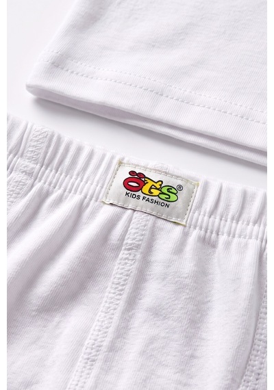 Öts Erkek Çocuk 3'lü %100 Pamuk Atlet Boxer Takım Nefes Alan Doku 7450-3 Beyaz