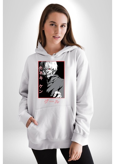 Kaneki Ken Kuma Japon Anime Şeytan Kadın Erkek Beyaz Kapüşonlu Sweatshirt Hoodie Beyaz