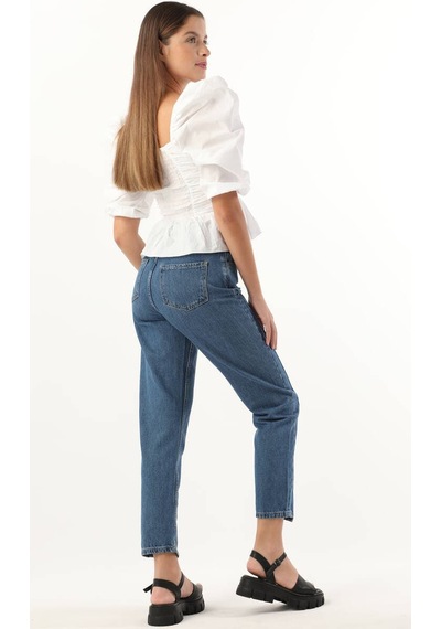 Kadın Yüksek Bel Jean Pantolon Mavi 001