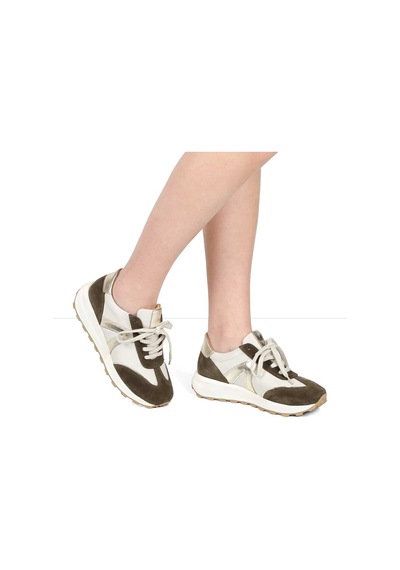 Kadın Haki Gri Bağcıklı Süet Deri Sneaker