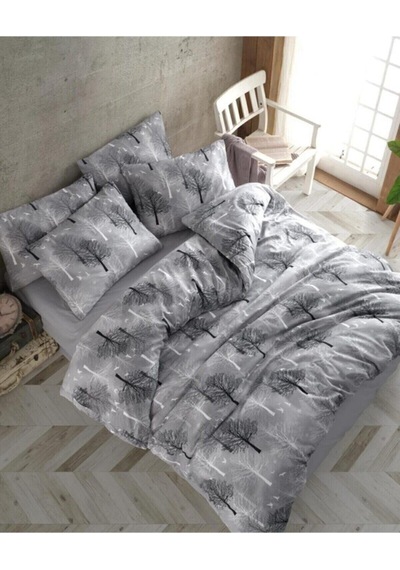 Cotton Gri Ağaç Çift Kişilik Nevresim Takımı Gri