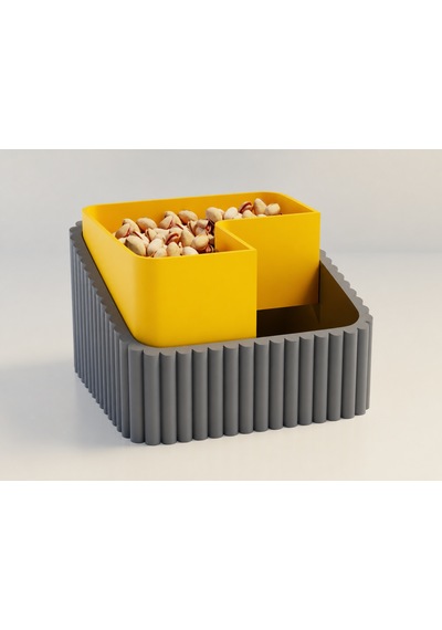 3d Baskı Fıstık Kasesi - Çift Hazneli Kabuk Ayırıcı Sunum Kasesi - Gri Sarı Diğer