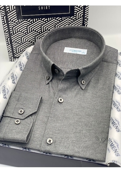 Slim Fit Uzun Kol Pamuklu Hediye Kutulu Kolay Ütülenebilir Erkek Gömlek Fs-002225 - Antrasit-2669