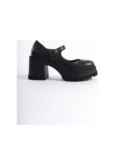 Asmi Shoes Tek Baletli Neon 8 Cm Topuklu Platformlu Loafer Ayakkabı Siyah Cilt Siyah