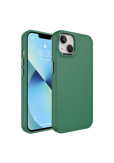 Lexroo İphone 14 Plus Kılıf Metal Çerçeve Ve Buton Tasarımlı Sert Botox Kılıf - Koyu Yeşil