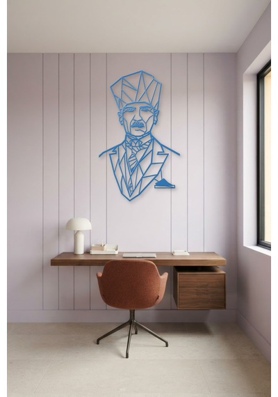 Atatürk Çizgi Metal Duvar Tablosu - Duvar Sanatı - Duvar Dekoru - Mavi