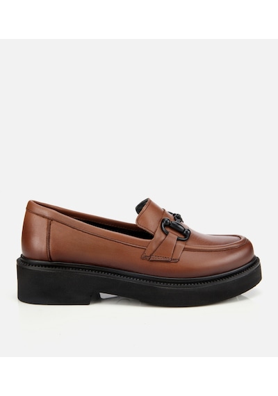 Hotiç Kadın Deri Siyah Kalın Tabanlı Klasik Loafer