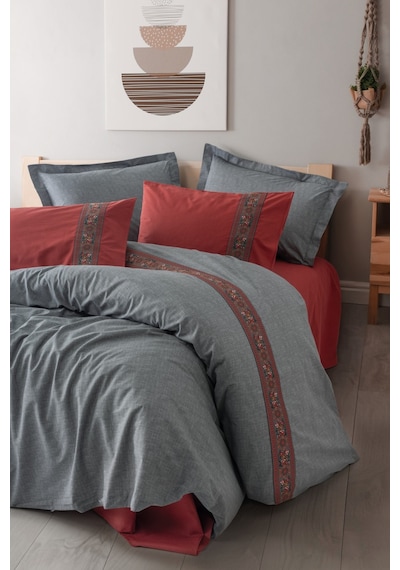 Cotton Box Folk Ark Çift Kişilik Nevresim Takımı Felina Bordo Renkli