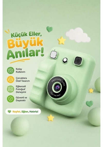 Özel Üretim Dijital Fotoğraf Makinesi A29 Yeşil Çocuk Kamerası Eğlence Aracı Resim Baskılı