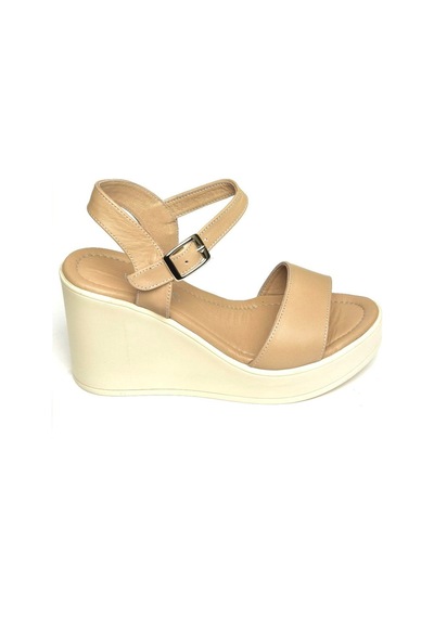 Fox Shoes U555250203 Bej Hakiki Deri Dolgu Topuklu Kadın Ayakkabı Bej-hakiki Deri