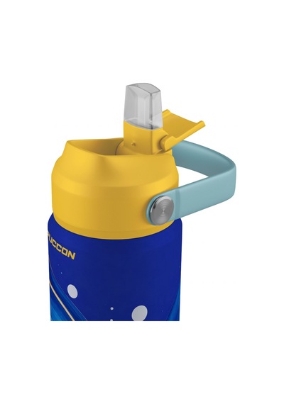 Puccon 540 Ml Mavi Dalga Desenli Lacivert - Sarı Erkek Çocuk Pipetli Çelik Termos Matara/suluk - 60061