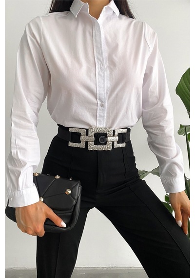 Femelle Kadın Beyaz Yeni Sezon Slim Fit Basic Gömlek