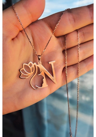 925 Ayar Gümüş Rose Altın Kaplama Harfli Kolye Rose Gold