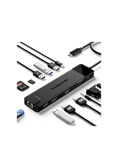 Lemorele Tc100 13 İn 1 Usb Type-c Dock Çoklayıcı, Audio Ses 2x 4k Hdmı 1x Vga, Gigabit Ethernet Usb Çoğaltıcı