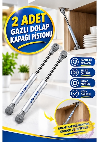 2 Adet Dolap Kapak Gazlı Amortisörü Pistonu Mobilya Kapak Hidroliği 27 Cm 100n Gümüş