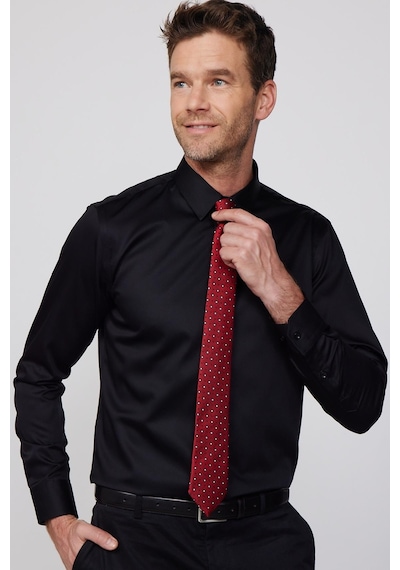 Tudors Slim Fit Non Iron Siyah Erkek Gömlek-29750-siyah Siyah