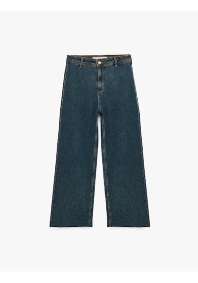 Koton Yüksek Bel Rahat Kalıp Pamuklu Denim Pantolon - Culotte Jeans Green Cast 7wal40056md Yeşil