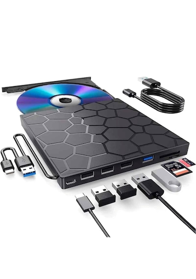 Techtic 8 Si 1 Arada Harici Cd Dvd Yazıcı Usb 3.0 Type-c Çoklu Usb Hub, Sd/tf Kart Okuyucu, Taşınabilir Optik Sürücü