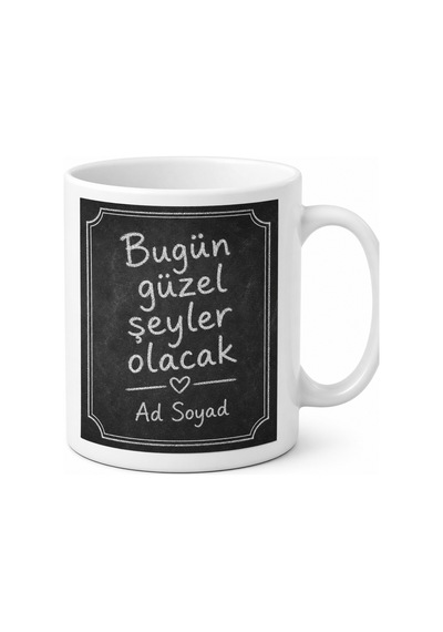 Kara Tahta Yüzeyli Tebeşirle Yazılabilen Not Kupası Hediye Bardak Beyaz / Çok Renkli