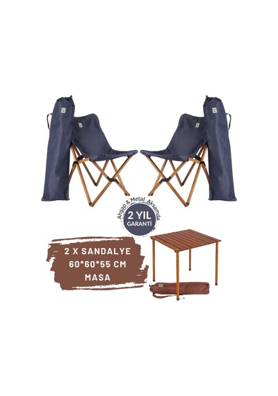 Bag The Joy Ahşap Masa Sandalye Set Kahverengi-lacivert60 60 55cm Lacivert