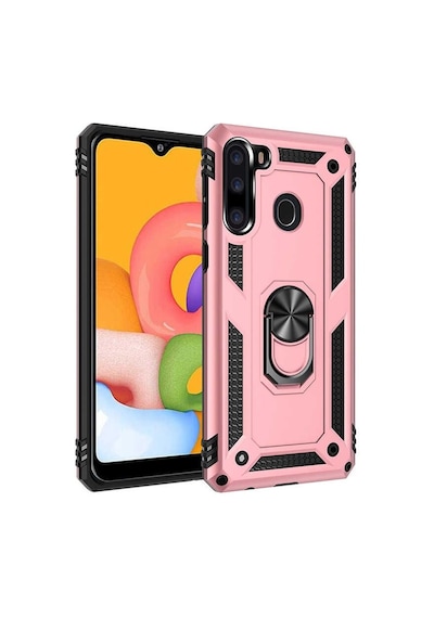 Smcase Samsung Galaxy Uyumlu A21 Kılıf Vega Yüzüklü Standlı Tank Kapak Siyah