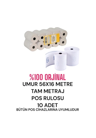 Umur 56x16 Metre Tam Metraj Pos Rulosu 10 Adet Termal Rulo Yazarkasa Rulosu