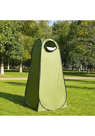 Otomatik Açılır İki Pencereli Katlanabilir Kamp Duş, Tuvalet Ve Giyinme Çadırı - 120x120x190 Cm Haki