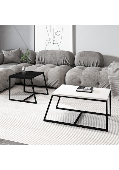 Minimal İkili Orta Sehpa Modern Tasarım, Çok Amaçlı Kullanım Beyaz - Siyah