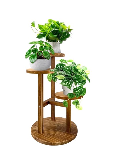 Çiçeklik 3 Raflı Saksılık Dekoratif 3 Raflı Çiçeklik Doğal Ahşap Saksılık Çiçek Rafı Daire Model