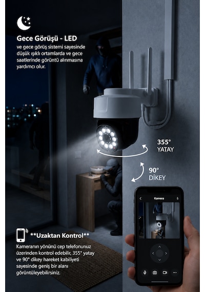 Ptz-26 Wifi Akıllı Güvenlik Kamerası 2mp 1080p Full Hd 355 Döner Hareket Takipli Gece Görüşlü Çift Yönlü Ses