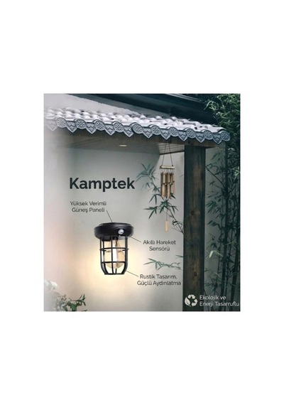 Kamptek Güneş Enerjili Solar Kamp Dış Mekan Bahçe Kapı Feneri - Askılı Nostaljik Filaman Led Kamp Lambası Siyah