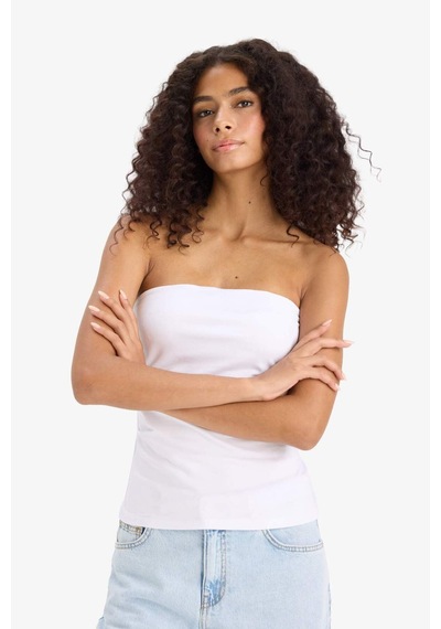 DeFacto Slim Fit Dar Kesim Straplez Beyaz Bluz F4425AX25SMWT79