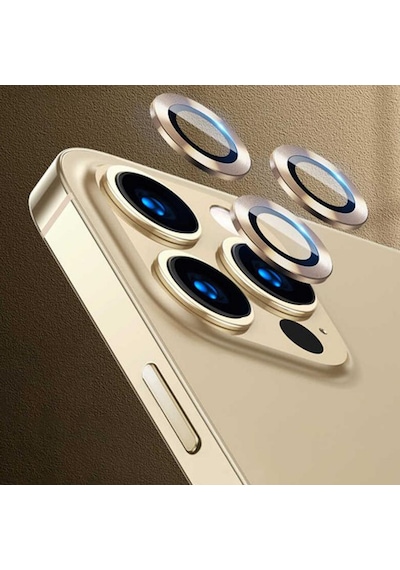 Apple Uyumlu iPhone 14 Pro Mercek Lens Kamera Koruyucu GOLD