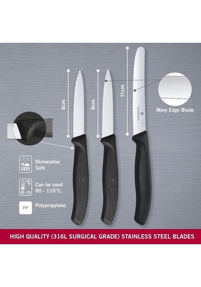 Victorinox 6.7113.3 Siyah Bıçak Seti, 3 Parça
