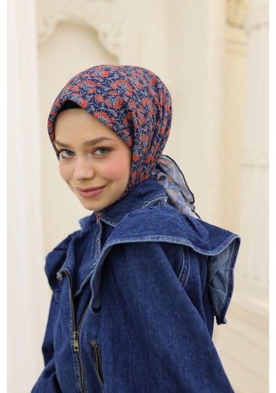 Silk Home Soft Eşarp 73077-04 Lacivert, Metalik Gri, Parlak Turuncu