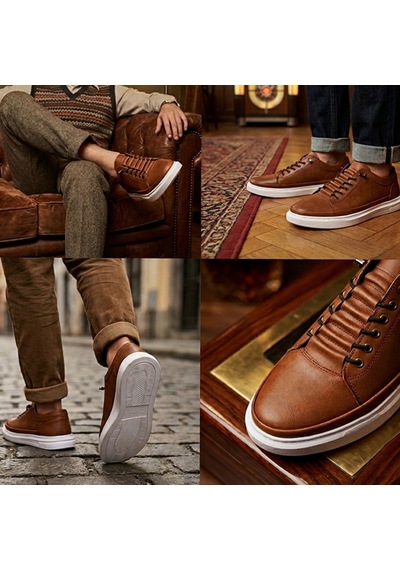 Genel Markalar Erkek Siyah Beyaz Tabanlı Retro Sneaker Taba