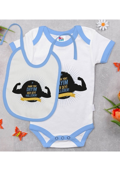 Bk Kids Dayım Her Şeyi Halleder Tasarımlı Mavi Bebek Body Zıbın V Çok Renkli