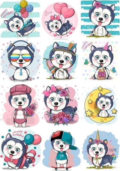 Sevimli Köpek Sticker Set 12 Parça Telefon, Tablet, Defter, Laptop Sticker