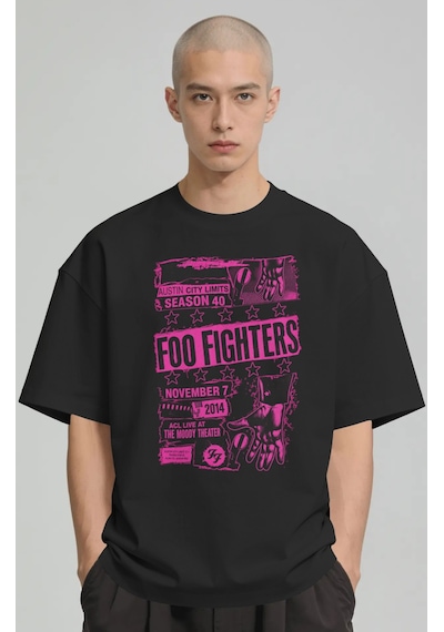 Foo Fighters Rock Metal Müzik Grubu Baskılı Unisex Oversize Premi Siyah