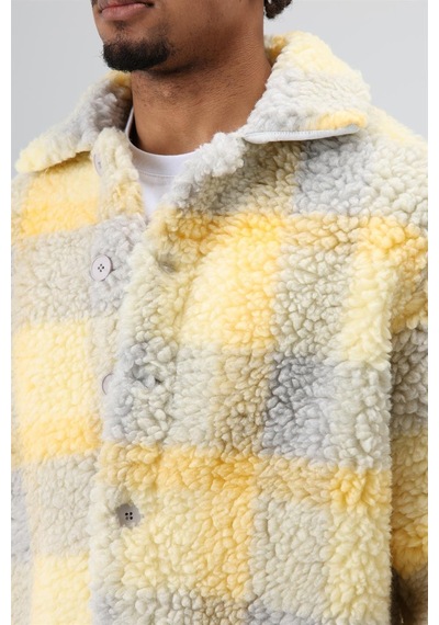 Vamos Oversize Peluş Ekose Ceket Sarı