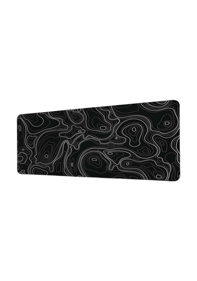 Siyah Beyaz Topografik Harita 40x90 Cm Oyuncu Mousepad Kaymaz Taban Büyük Boy Mousepad