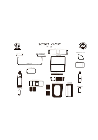Toyota Camry Torpido Kaplama 1997-1999 22 Parça Koyu Meşe